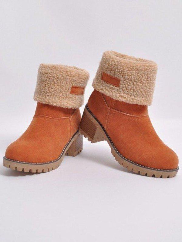 Non-slip Teddy Liner Winter Warm Ankle Wedge Boots - Orange EU 41