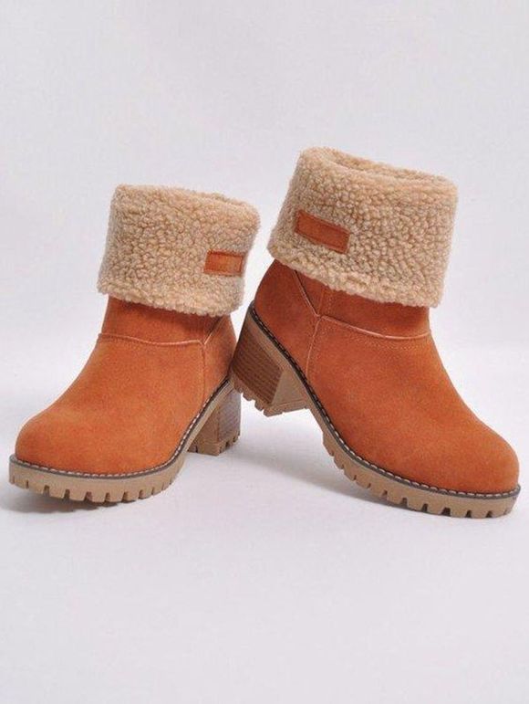 Non-slip Teddy Liner Winter Warm Ankle Wedge Lug Sole Boots - Orange EU 41