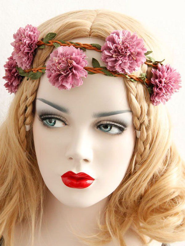 Bandeau de Cheveux Motif Feuilles et Fleurs Style Frais - Rose clair 