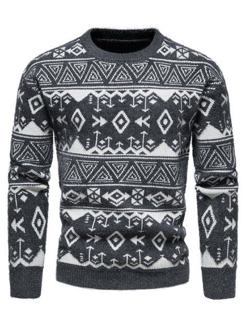 Ethnic Sweater Geometric Pattern Long Sleeve Round Neck Pullover Sweater