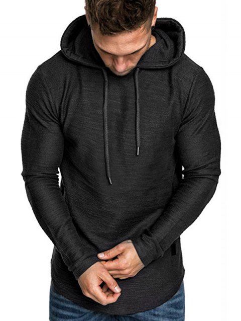 Plain Color Long Hoodie Drawstring Full Sleeve Curved Hem Casual Sweatshirt With Hood