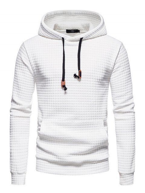 Textured Hoodie Plain Color Drawstring Long Sleeve Kangaroo Pocket Sweatshirt With Hood