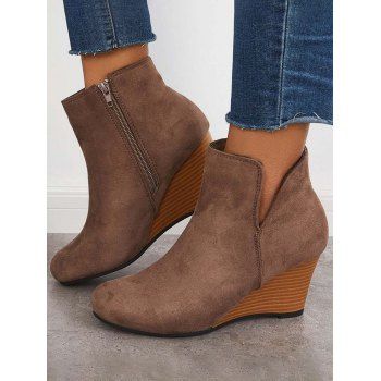 

Zipper Boots Thick Heels Slit Casual Boots, Light coffee