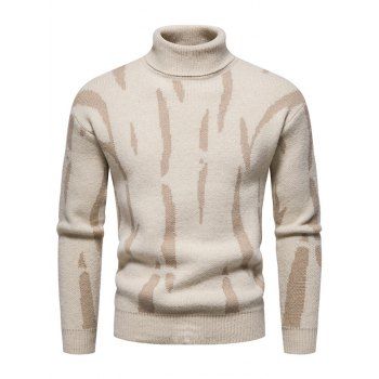 

Irregular Striped Pattern Turtleneck Sweater Long Sleeve Pullover Sweater, Light yellow