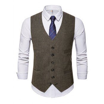 

Heather Waistcoat Singel Breasted Mock Pockets Suit Vest, Coffee