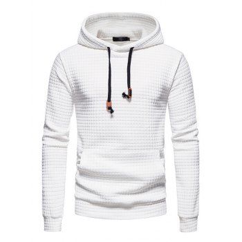 

Textured Hoodie Plain Color Drawstring Long Sleeve Kangaroo Pocket Sweatshirt With Hood, White