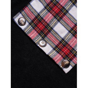 Long Sleeve Scoop Neck Solid Color Knit Top With Plaid Print Scarf 