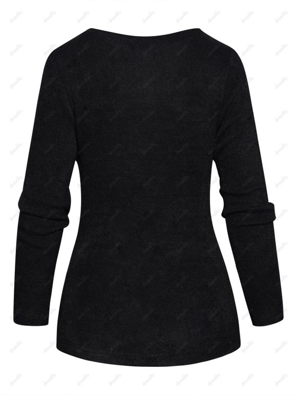 Haut Tricoté à Carreaux en Couleur Unie à Manches Longues avec Echarpe - Noir XL