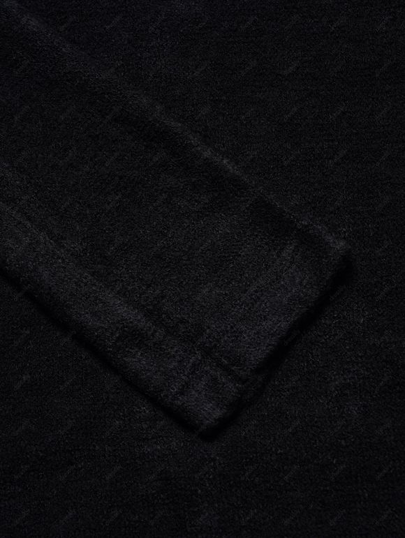 Haut Tricoté à Carreaux en Couleur Unie à Manches Longues avec Echarpe - Noir XL