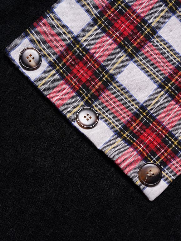 Haut Tricoté à Carreaux en Couleur Unie à Manches Longues avec Echarpe - Noir XL