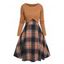 Crossover Cable Knit Cropped Knit Top And Vintage Plaid Print High Waisted A Line Mini Dress Two Piece Fall Set - COFFEE XXL