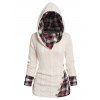 Plus Size Plaid Print Twisted Knit Mock Button Hooded Sweater And Zipper Fly High Waist Buttons Long Jeans Outfit - multicolor L