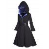 Robe à Capuche Ligne A Mi-Longue Ceinturée Motif D'Etoile Lune et de Soleil à Taille Haute - Noir S