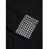 Houndstooth Plaid Print Panel Hooded Dress Belted High Waisted Long Sleeve A Line Mini Dress - BLACK M