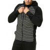 Striped Pattern Hoodie Textured Zip Up Drawstring Pockets Long Sleeve Sweatshirt With Hood - BLACK XXL