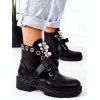 Faux Pearl Rhinestone Lace Up Chunky Heel Matin Boots - Noir EU 41