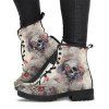 Gothic Boots Skull Flower Pattern Lace Up Thick Heels Matin Boots - Blanc EU 42