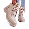 Faux Pearl Rhinestone Lace Up Chunky Heel Matin Boots - Rose clair EU 42