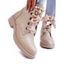 Faux Pearl Rhinestone Lace Up Chunky Heel Matin Boots - Rose clair EU 36