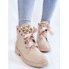 Faux Pearl Rhinestone Lace Up Chunky Heel Matin Boots - Rose clair EU 36