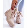 Faux Pearl Rhinestone Lace Up Chunky Heel Matin Boots - Rose clair EU 37