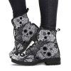 Gothic Boots Skull Flower Pattern Lace Up Thick Heels Matin Boots - Blanc EU 35