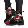 Gothic Boots Skull Flower Pattern Lace Up Thick Heels Matin Boots - Noir EU 35
