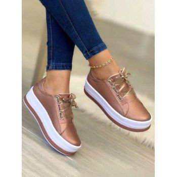 

Two Tone Color Thick Platform Lace Up Casual Shoes, Golden