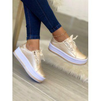 

Two Tone Color Thick Platform Lace Up Casual Shoes, Multicolor a