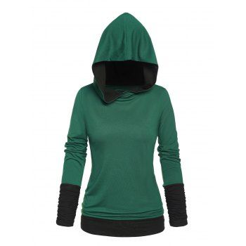 

Contrast Colorblock Spliced Long Sleeve Hoodie, Deep green