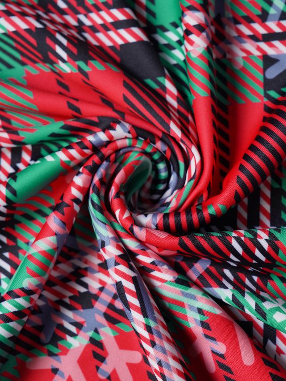 Mini Robe Ligne A à Imprimé Flocon de Neige de Noël à Carreaux en Fausse Fourrure sans Manches - Rouge M