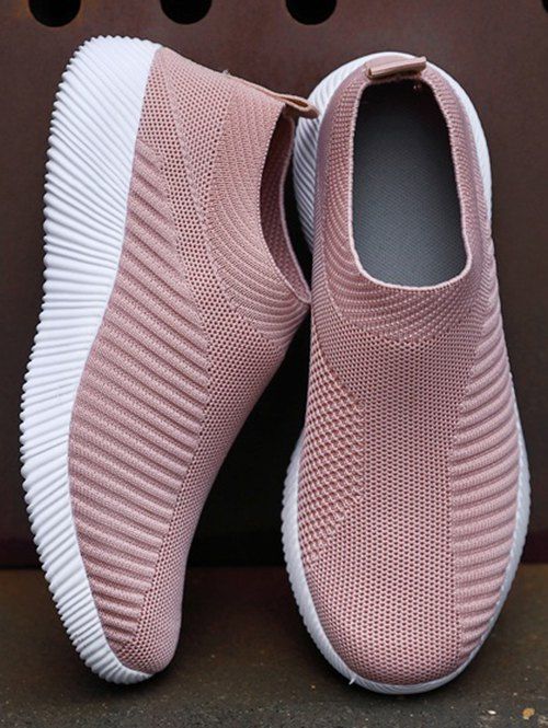 Textured Breathable Slip On Running Shoes Casual Sports Shoes - Rose clair EU 39