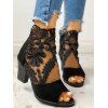 See Thru Mesh Embroidery Flower Leave Sandals Zipper Thick Heels Sandals - BLACK EU 39