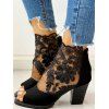 See Thru Mesh Embroidery Flower Leave Sandals Zipper Thick Heels Sandals - BLACK EU 40