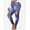 Legging Moulant à Imprimé 3D Fleur de Grande Taille - Bleu profond 4X