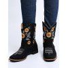 Sunflower Leaf Embroidery Boots Thick Heels Casual Boots - Noir EU 37