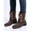 Sunflower Leaf Embroidery Boots Thick Heels Casual Boots - café EU 41