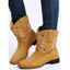 Sunflower Leaf Embroidery Boots Thick Heels Casual Boots - café EU 37