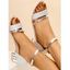 Sequins Sandals Ankle Mid Thick Heel Open Toe Sandals - Argent EU 38