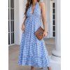 Plaid Print Halter Backless Dress Plunging Neck High Waisted Tied Open Back A Line Maxi Dress - BLUE XL