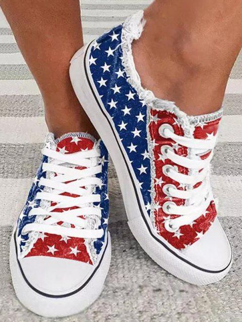 Star Pattern Two Tone Color Frayed Hem Lace Up Shoes