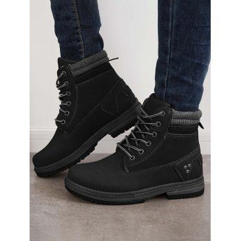 

Lace Up Textured Topstitching Matin Boots, Black
