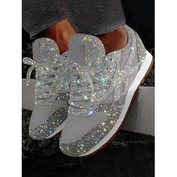

Glitter Lace Up Breathable Sport Shoes, White