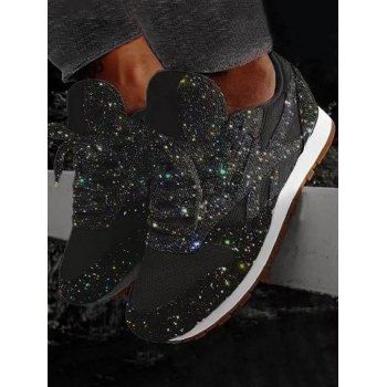 

Glitter Lace Up Breathable Sport Shoes, Black