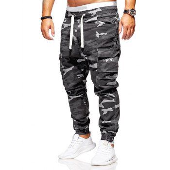 

Camouflage Cargo Pants Drawstring Waist Pockets Beam Feet Long Casual Cargo Pants, Multicolor