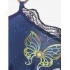 T-shirt à Epaules Dénudées à Imprimé Papillon - Bleu L