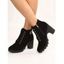 Chunky Heel Faux Leather Boots Lace Up Zipper Lug Sole Boots - Noir EU 42