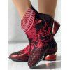 Glitter Hollow Out Rhinestone Leaf Flower Embroidered Chunky Low Heel Ankle Boots - Rouge EU 43