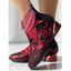 Glitter Hollow Out Rhinestone Leaf Flower Embroidered Chunky Low Heel Ankle Boots - Noir EU 38