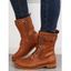 Plain Color Chunky Heel Zipper Lace Up Buckle Boots - café EU 40